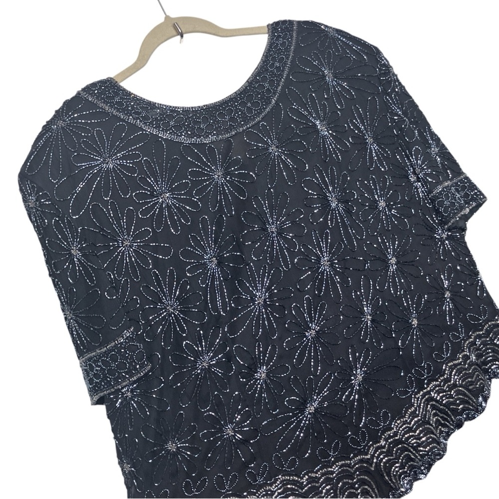 Vintage 80s 90s Adrianna‎ Papell Boutique Plus 2X 100% Silk Beaded Evening Top